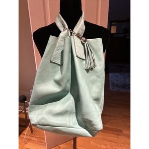 Nardelli Hobo Bag Mint Green Tote Tassel Coin Purse Chain Tie Close Leather Ital